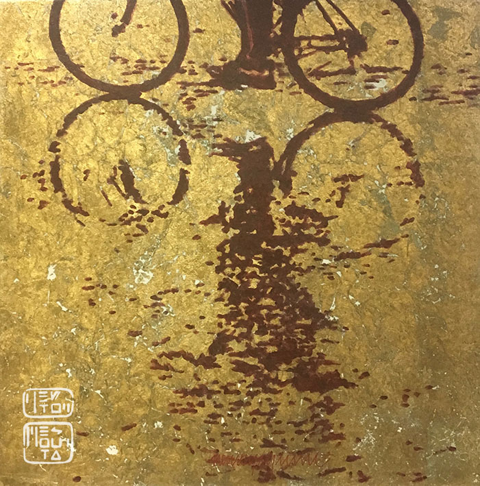 Reflexo em ouro, acrilica sobre folhas de ouro, 100x100cm, 2018